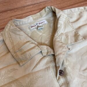 Tommy Bahama Mens XXL Tan Tonal Tropical Silk Camp Shirt Hibiscus Palm  Print